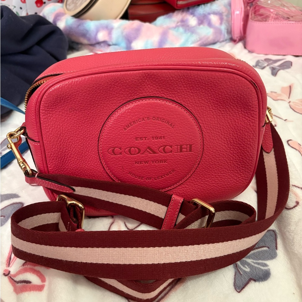 Coach Pink Crossbody Bag with Smooth Leather and Long Strap